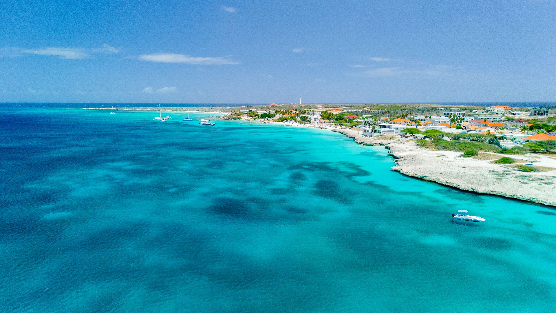 Aerial view of the Aruba coastline with turquoise sea